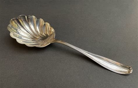 Large Sterling Berry Spoon with Deep Shell Shaped Bowl - Stratford Pattern - Roden Bros.