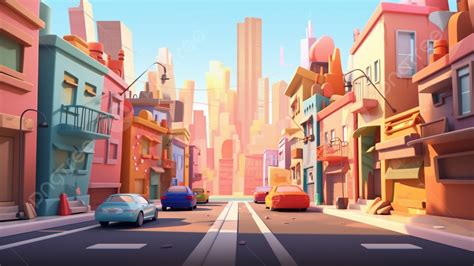 Cute Cartoon Illustration Of City Street Background, City, Street, Building Background Image And ...