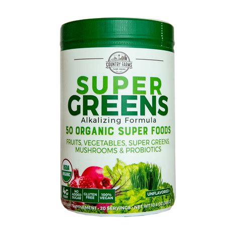 Country Farms Super Greens Berry flavor, 50 Organic Super Foods, USDA Organic Drink Mix, 10.6 oz ...