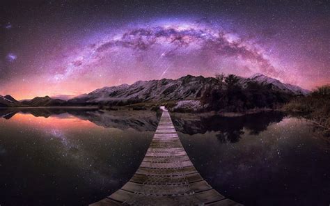 Download Milky Way Mountain Pier Star Sky Galaxy Nature Night HD Wallpaper