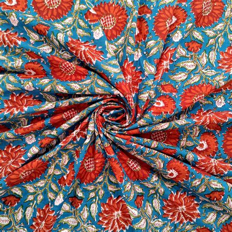 Buy 3 Metre Indian Hand Block Print Fabric 100% Cotton Voile Natural Dye Fabric for Crafting ...