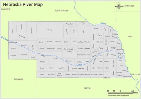 Nebraska River Map - Check list of Rivers, Lakes and Water Resources of Nebraska. Free Download ...