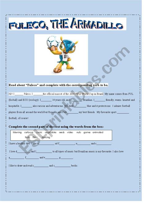 Fuleco, the World Cup mascot 2014 - ESL worksheet by pam143