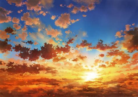 3840x2160px | free download | HD wallpaper: anime landscape, sunset, clouds, sky, cloud - sky ...