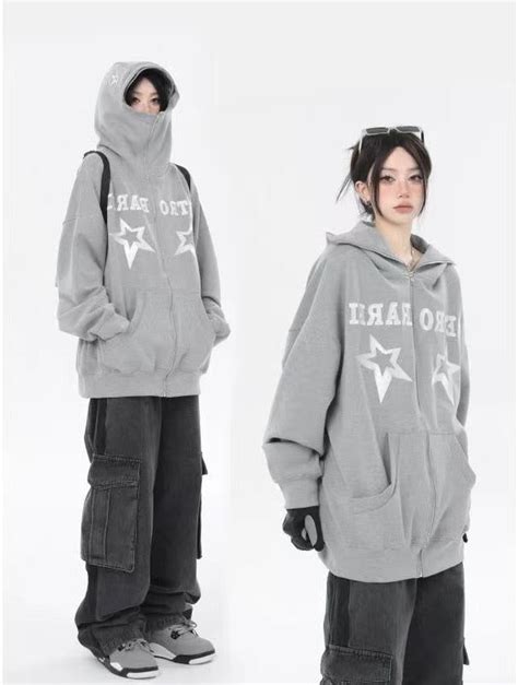 Star Letter Zip Up Sweatshirts Y2K Hoodie Streetwear Hooded Harajuku | Y2k hoodie, Stylish ...