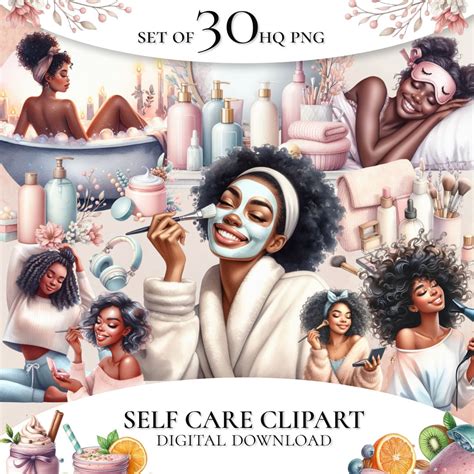 Self Care Clipart, Black Woman Clipart, Fitness Clipart, Watercolor Girl Clipart, Spa Time ...