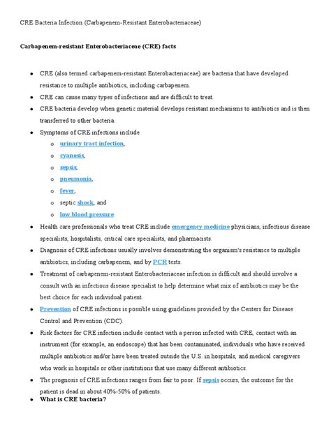 CRE Bacteria Infection | PDF | Infection | Antimicrobial Resistance