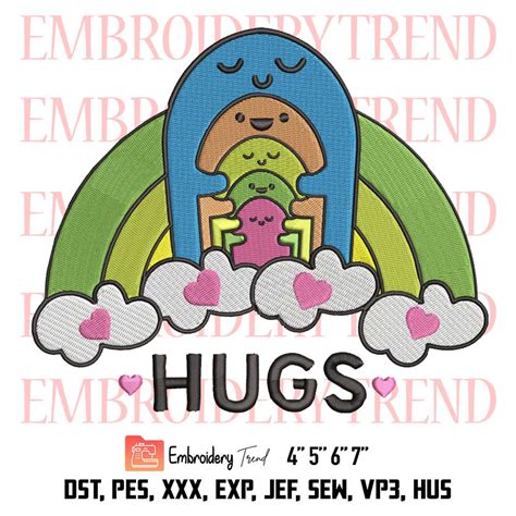 Cute Hugs Kids Hugs Family Embroidery, Rainbow Embroidery, Hugs Mental Health Awareness ...