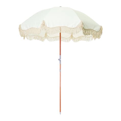 Premium Beach Umbrella - Antique White with Fringe | Chairish