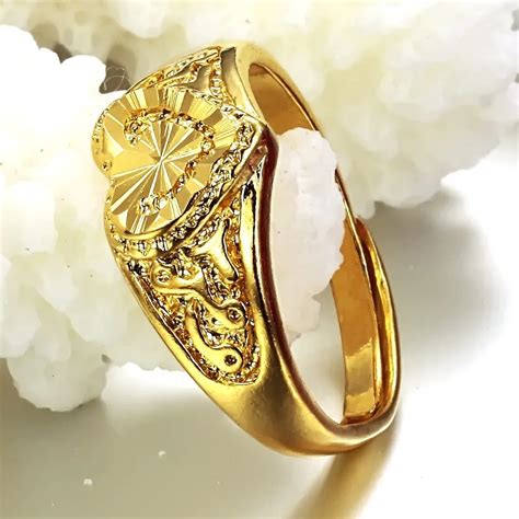 EBay hot models American jewelry plating 24 carat gold heart shaped hollow ring opening size ...