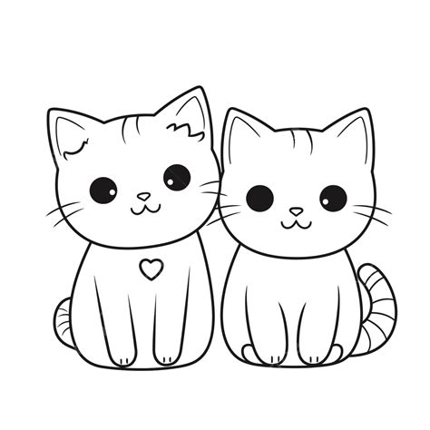 Two Cats Sitting Together Coloring Pages For Kids Outline Sketch Drawing Vector, Cat Drawing ...