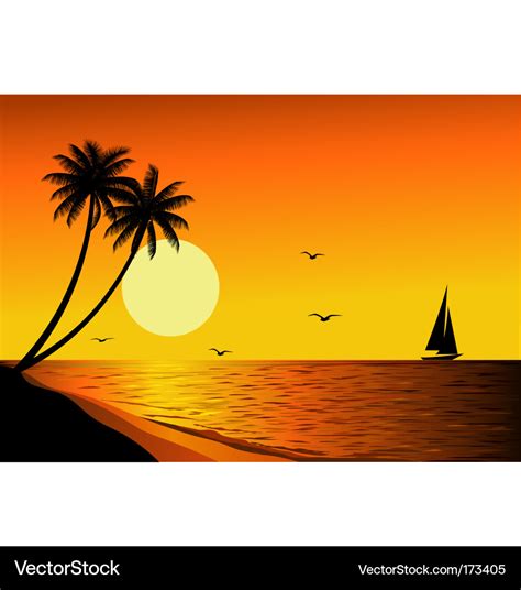 Beach sunset Royalty Free Vector Image - VectorStock