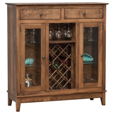 Daniel's Amish Dining Storage Shaker Wine Cabinet with Wine Glass Rails and Bottle Rack ...