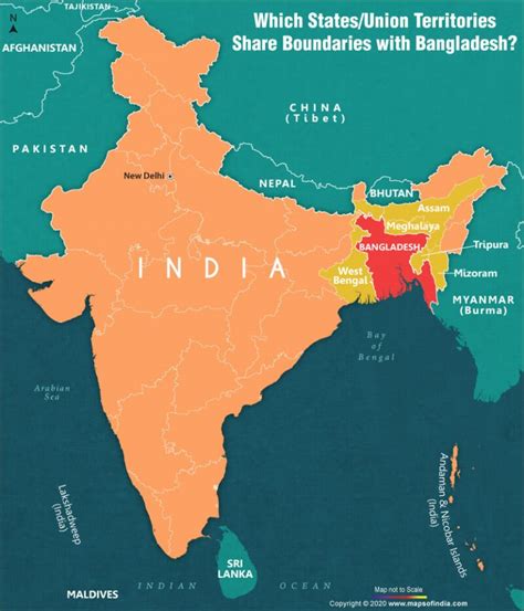 Map of India Showing States which Share Boundaries with Bangladesh ...