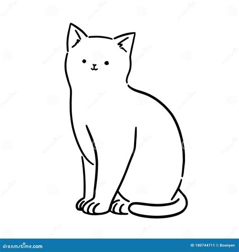 Cat. Sitting Cat, Line Drawing For Coloring. Cartoon Vector | CartoonDealer.com #120059101