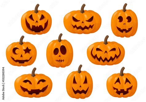 Halloween pumpkin faces set. Collection of funny jack o lantern ...