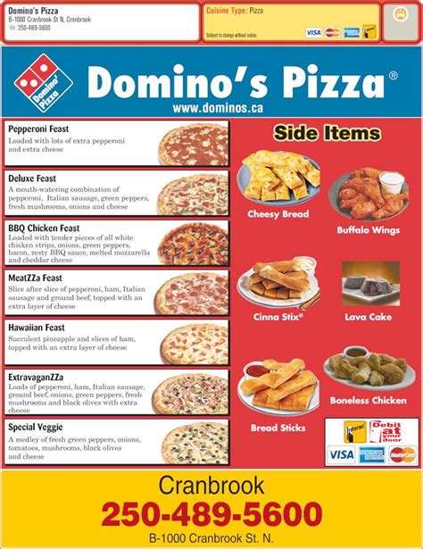 Domino's Pizza - Menu, Hours & Prices - 1000 Cranbrook Street N, Cranbrook, BC