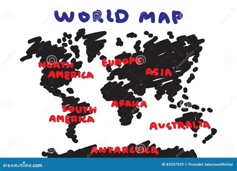 Freehand Drawing Style of World Map and Continent . Stock Vector ...