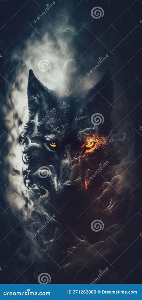 Scary Wolf with Glowing Eyes in the Dar Stock Illustration - Illustration of killer, generative ...