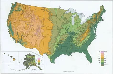 US Elevation Map | Elevation Map of USA with Key