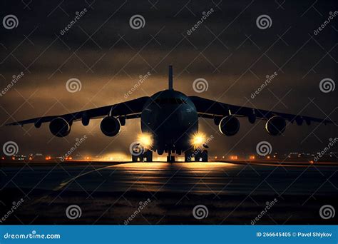 Airplane Take Off Runway at Night Stock Illustration - Illustration of transportation, ground ...