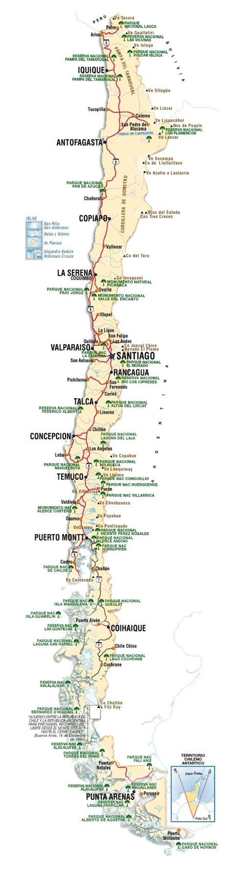 Chile tourist map - Chile attractions map (South America - Americas)