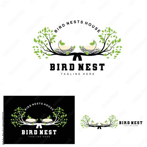 Bird's Nest Logo Design, Bird House Vector For Eggs, Bird Tree Logo Illustration Stock Vector ...