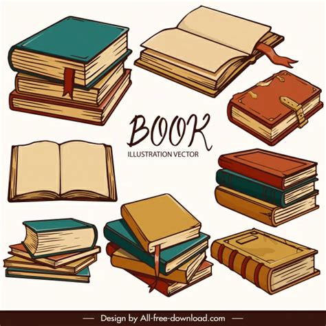 Books icons classical 3d handdrawn sketch Vectors graphic art designs in editable .ai .eps .svg ...