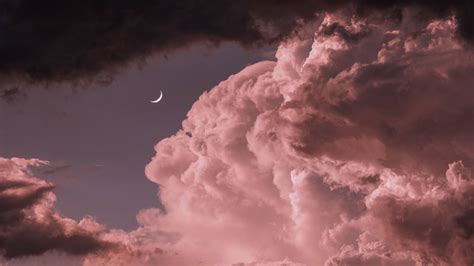 Pink, Sky, Clouds, Moon, Sunset - Free Wallpapers for Apple iPhone And Samsung Galaxy.