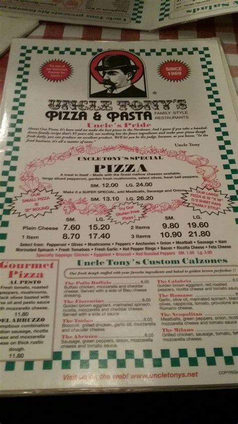 Menu at Uncle Tony's Pizza & Pasta pizzeria, Cranston, Oaklawn Ave