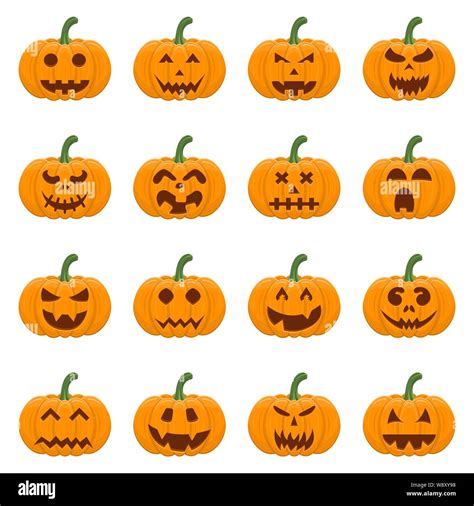 Set of Halloween pumpkins isolated on white background. Cartoon orange ...