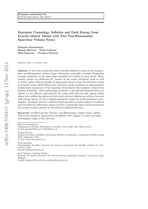 (PDF) Emergent Cosmology, Inflation and Dark Energy from Spontaneous Breaking of Scale Invariance