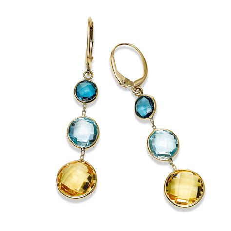 Bezel Set Multi Gemstone Dangle Earrings, 14K Yellow Gold | Gemstone Jewelry Stores Long Island ...