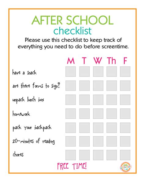 After School Routine Checklist Printable