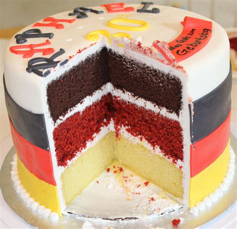 German Flag Cake I made for my Brother-In-Laws 30th Birthday! Devils Food Cake, Red Velvet Cake ...