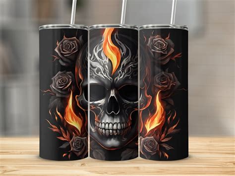 Black Skull Painting With Black Roses and Fire - Etsy