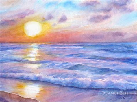 Janet Zeh Original Art Watercolor and Oil Paintings: Ocean Sunset Beach Seascape Fine Art Print