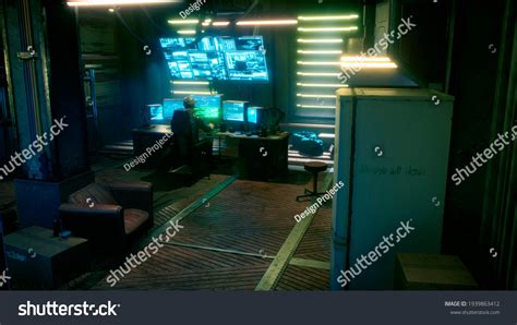 Male Hacker Surrounded By Glowing Monitors Stock Illustration 1939863412 | Shutterstock