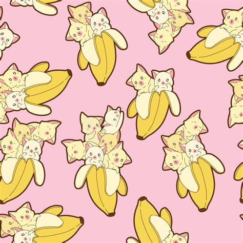 Premium Vector | Seamless kawaii cats in banana pattern.