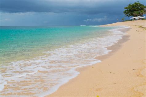 A Tropical Beach with Storm Clouds Stock Image - Image of daybed ...