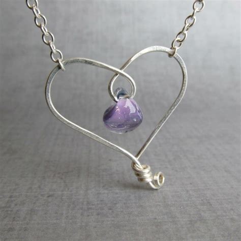 Purple Heart Necklace Purple Necklace Purple Lampwork