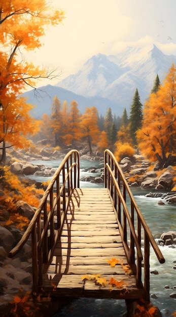 Premium Photo | Autumn scenery with wooden bridge