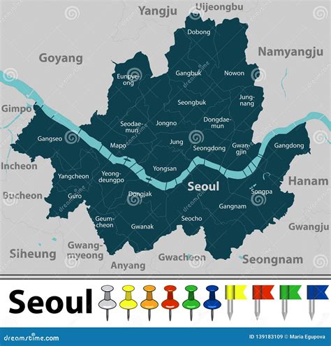 Map of Seoul, South Korea stock vector. Illustration of yangcheon - 139183109