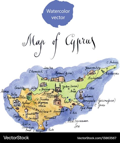 Map of attractions of cyprus Royalty Free Vector Image