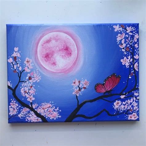 MADE TO ORDER 9x12 Pink Full Moon Cherry Blossom Tree - Etsy | Cherry ...