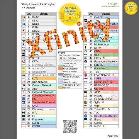 Comcast Xfinity Channel Lineup Printable