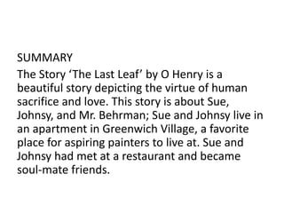 O Henry The Last Leaf Summary