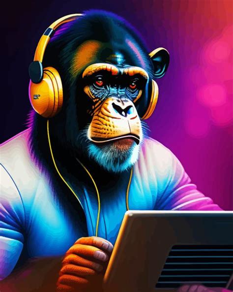 Monkey With Headphones Diamond Painting - DiamondPaintings.Pro