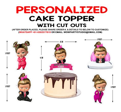 Personalized Boss Baby Girl Birthday Party Cake Topper Combo