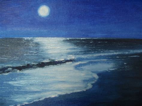 Moonlight oil painting Night seascape Original Small Format Ocean Scene ...